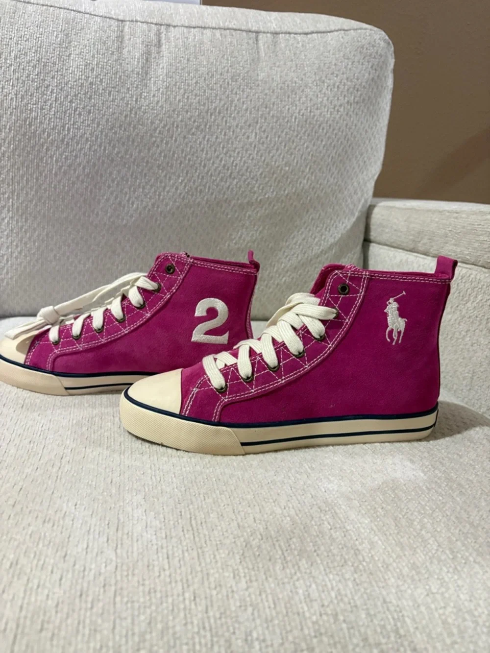 Ralph Lauren Fuchsia High-Top Kids Sneakers with White Logo
